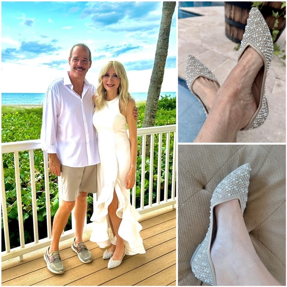 NIB Beige Rhinestone Pearl Jewels Gem Sparkly Pointed Party Flats Shoes 10.5 - Picture 10 of 17